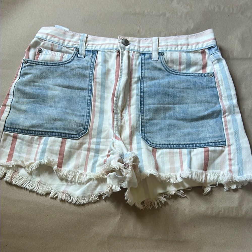 Striped Denim Pocket Women's Shorts